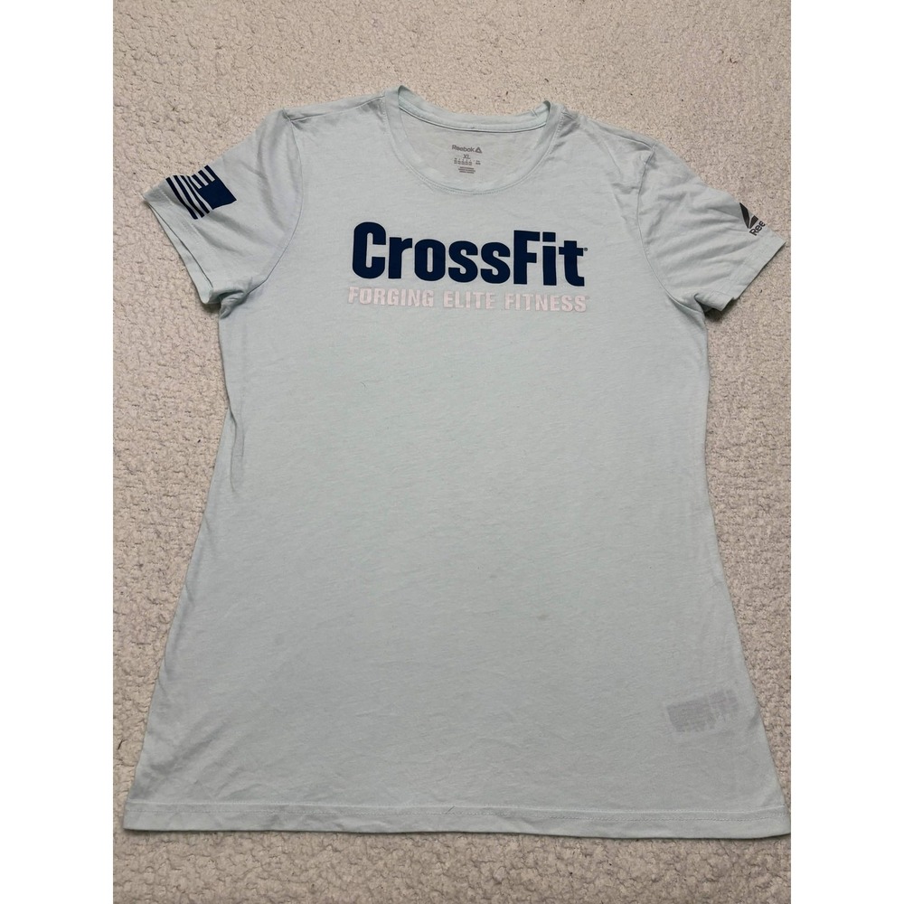 Reebok Womens Crossfit Graphic Tee T-shirt XL Light Blue Forging Elite Fitness